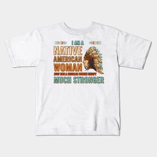 Native American Woman wearing Indian Chief feather tribal headdress Cherokee Pride Kids T-Shirt